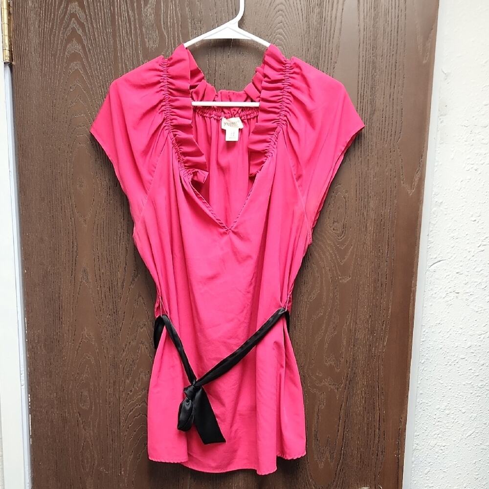 Women's Pink Ruffled Top with Black Belt